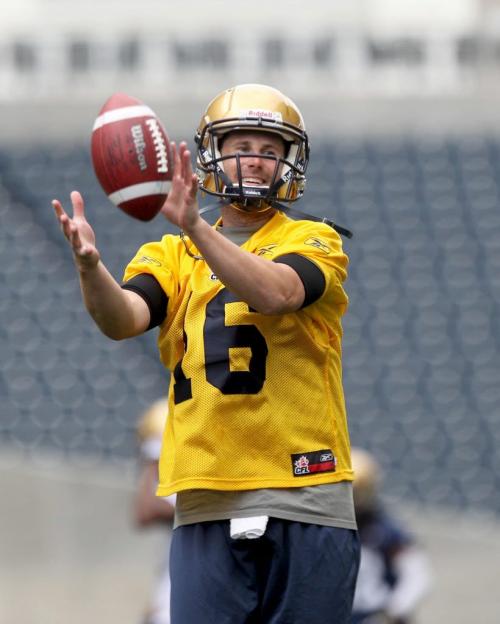 Blue Bomber quarterback  #16 Max Hall  practices with team at Investors Group Field Wednesday afternoon. See story. May 29, 2013 Ruth Bonneville Winnipeg Free Press