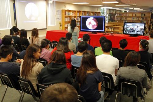 Sisler High School students watch a live knee operation that the Pan Am Clinic was doing today. The students did this via video conference and had access to talk with the doc live during the operation. More than 1200 students from across the provence got access to the first in Canada event. May 30, 2013  BORIS MINKEVICH / WINNIPEG FREE PRESS