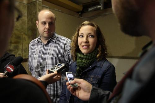The Grove Restaurant owners Miles and Danielle Gould  talk to the media about opening a new restaurant in the old Papa George's location at press conference Thursday afternoon.  The new restaurant will be a different name and concept from The Grove but will have the same owners and head chef Norman Pastorin.  May 30, 2013 Ruth Bonneville Winnipeg Free Press