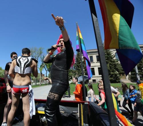 The 26th Annual Pride Parade made its way through downtown Winnipeg, Sunday, June 2, 2013. (TREVOR HAGAN/WINNIPEG FREE PRESS)