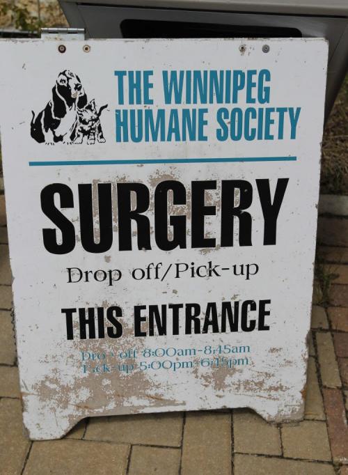 Winnipeg Humane Society animal hospital- Day in the Life photo page project. Exterior shot of a sign at the building. May 21, 2013  BORIS MINKEVICH / WINNIPEG FREE PRESS