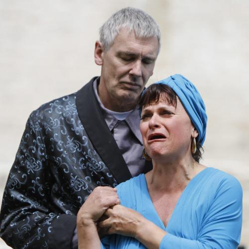 Shakespeare in the Ruins staged a performance of Julius Caesar to a small school audience at St. Norbert's Trappist Monastery on Tuesday, June 4, 2013. Actor Steven Ratzlaff played the part of Caesar. (KEVIN PROKOSH) (JESSICA BURTNICK/WINNIPEG FREE PRESS)