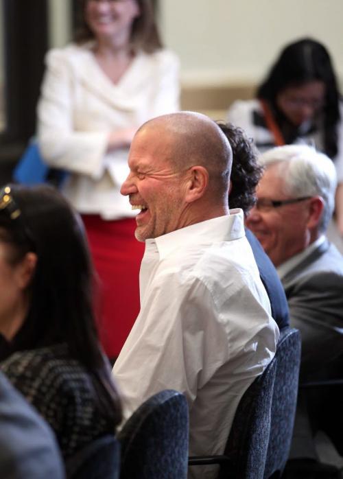 Chip Wilson, founder of lululemon enjoys a Q and A session at the Drake School of Busines Tuesday afternoon. See Geoff Kirbyson's story. June 4, 2013 - (Phil Hossack / Winnipeg Free Press)