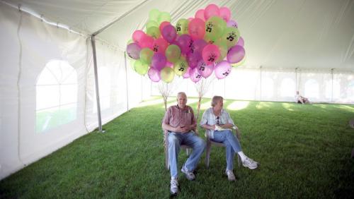 For Kids of all ages.....Bob and Sue Piper hold down two giant bundles of baloons Wednesday night as the Winnipeg International Children's Festival opened. Sue is a board member for the Festival and she and Bob volunteer annually to inflate and distribute ballons to children attending. Last year they handed out over 4000. ... June 5, 2013 - (Phil Hossack / Winnipeg Free Press)
