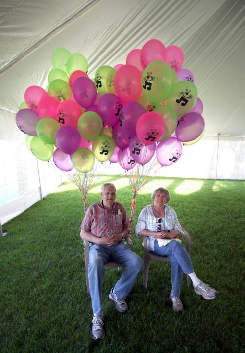 For Kids of all ages.....Bob and Sue Piper hold down two giant bundles of baloons Wednesday night as the Winnipeg International Children's Festival opened. Sue is a board member for the Festival and she and Bob volunteer annually to inflate and distribute ballons to children attending. Last year they handed out over 4000. ... June 5, 2013 - (Phil Hossack / Winnipeg Free Press)