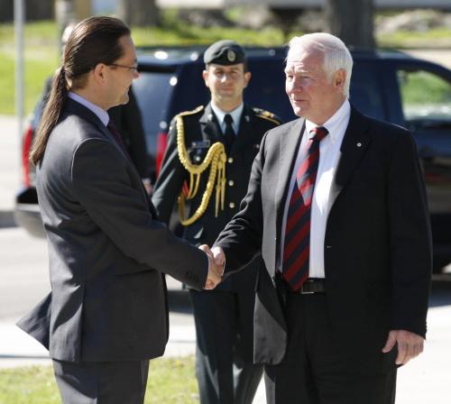 Stdup-also story by Elizabeth Foster-in pic   David Johnston  Gov.General of Canada meets Children of the Earth School principal as he arrives at the school to meet students and staff  KEN GIGLIOTTI / JUNE 6 2013 / WINNIPEG FREE PRESS
