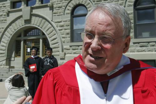 Ken Dryden, who was at the University of Winnipeg Convocation ceremony Thursday to receive an Honorary Degree of Letters is interviewed after for Oliver Sachgau's  story.(WAYNE GLOWACKI/WINNIPEG FREE PRESS) Winnipeg Free Press June 6 2013