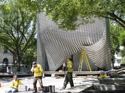 Renovations of the Cube are underway at the Old Market Square on Tuesday, June 11, 2013. (BARTLEY KIVES) (JESSICA BURTNICK/WINNIPEG FREE PRESS)