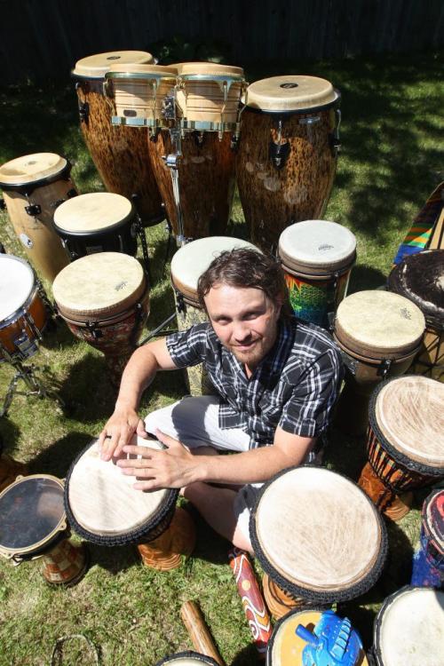 Chris Scholl is the founder of DNA Rhythms - a company that stages drum sessions with special needs kids, seniors, corporations etc to teach working as a group, self-expression and community involvement. Chris can accommodate up to 40 drummers at a time- see Dave Sanderson story- June 11, 2013   (JOE BRYKSA / WINNIPEG FREE PRESS)
