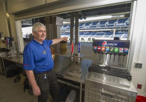 Wednesday June 11, 2013 - Winnipeg - DAVID LIPNOWSKI / WINNIPEG FREE PRESS  Ovations General Manager Gerry Ellis gave The Winnipeg Free Press a tour of the concessions at Investors Group Field. Here he explains that fans will be able to watch the game as they wait in line for concessions.