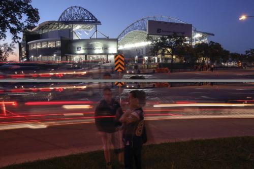 A steady stream of traffic filed off of the University of Manitoba campus on Pembina at the end of the inaugural Winnipeg Blue Bombers game at the new Investors Field Stadium, which was played against the Toronto Argonauts on Wednesday, June 12, 2013. (JESSICA BURTNICK/WINNIPEG FREE PRESS) Transit