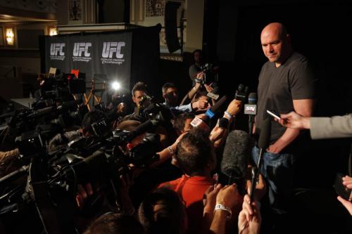 Dana White is the current President of the Ultimate Fighting Championship (A.K.A. UFC) and a mixed martial arts organization. UFC161. Press conference at the Met. June 13. BORIS MINKEVICH / WINNIPEG FREE PRESS June 13, 2013.