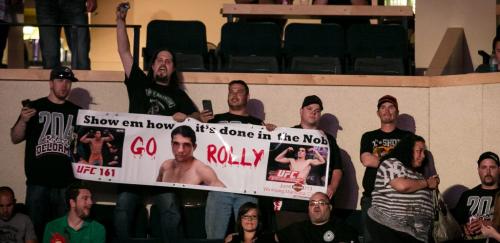 A sell-out crowd at MTS Centre screamed and booed for and against fighters at UFC 161. There were also shouts of "Rolly, Rolly" for local fighter Roland Delorme. 130615 - Saturday, June 15, 2013 - (Melissa Tait / Winnipeg Free Press)