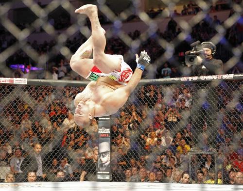 Shawn Jordan celebrates his victory over Pat Barry, during UFC 161 in Winnipeg, Manitoba, Saturday, June 15, 2013. (TREVOR HAGAN/WINNIPEG FREE PRESS)