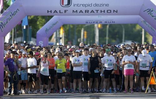 Half marathon participants at the start line at the University of Manitoba prior to the 35th Annual Manitoba Marathon, Sunday, June 16, 2013. (TREVOR HAGAN/WINNIPEG FREE PRESS)