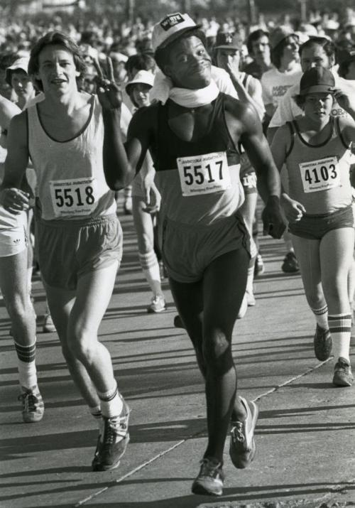 First annual Manitoba Marathon - June 16,  1979 Winnipeg Free Press  Runners can still smile at the start of the race.   (Ken Gigliotti/Winnipeg Free Press )