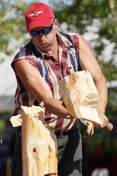 June 17, 2013 - 130617  -  Darren Dean competes in the Standing Hard Hit during the West Coast Lumberjack Show at the Red River Ex Monday, June 17, 2013. John Woods / Winnipeg Free Press