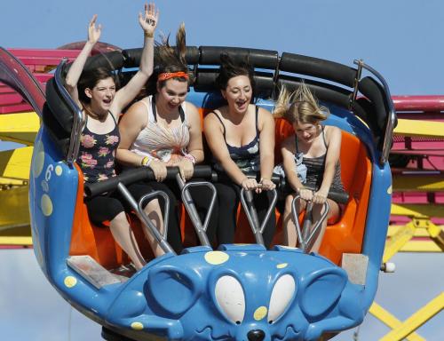 June 17, 2013 - 130617  -  (L to R) Ashton Wisener, Kyra DeLaRonde, Raeven O'Brien and Erica Reeves ride the Crazy Mouse at the Red River Ex Monday, June 17, 2013. John Woods / Winnipeg Free Press