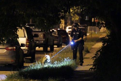 June 17, 2013 - 130617  -  Winnipeg police investigate a drive by shooting at 2238 Gallagher Avenue West at about 11:30 Monday evening, June 17, 2013. John Woods / Winnipeg Free Press