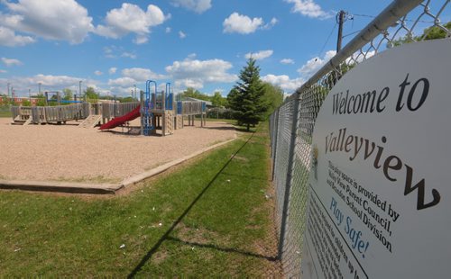 Brandon Sun Wooden play structure at Valleyview School is considered by some un-safe and is needing to be replaced. (Bruce Bumstead/Brandon Sun)