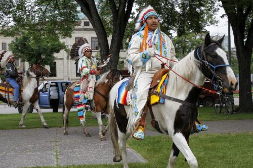 The Dakota Nation Unity Riders rode on horseback from The Forks to Memorial Park on Friday, June 21, 2013 -- also Aboriginal Day -- where they held a traditional Dakota horse ceremony for the public. (JESSICA BURTNICK/WINNIPEG FREE PRESS)