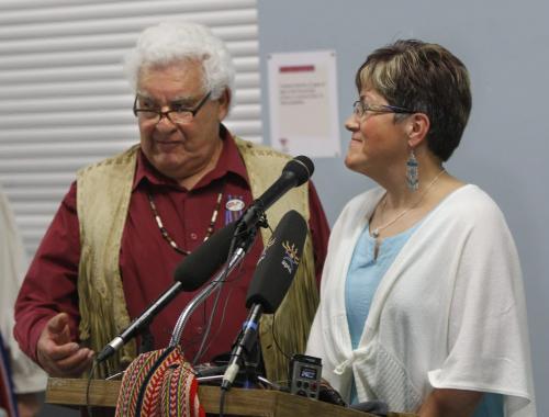 Claire Belanger-Parker and Guy Savoie at a news conference to announce the return of the Bell of Batoche this summer at an event July 20. See Adam Wazny story. ¤Wayne Glowacki/Winnipeg Free Press June 21 2013