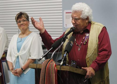 Claire Belanger-Parker and Guy Savoie at a news conference to announce the return of the Bell of Batoche this summer at an event July 20. See Adam Wazny story. ¤Wayne Glowacki/Winnipeg Free Press June 21 2013