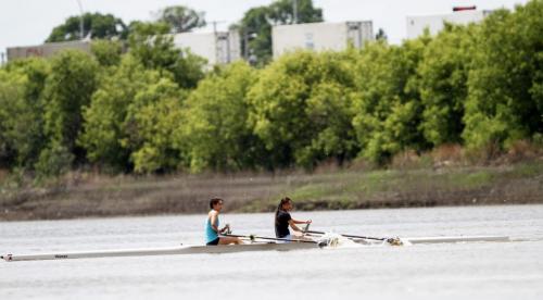 Canada Summer Games hopefuls Hanika Nakagawa (left), 16, and Jaime Wong, 17, take a boat out for a row on the Red River on Saturday, June 22, 2013. The Winnipeg Rowing Club held an open house from 12-4 p.m. (ALEXANDRA PAUL) (JESSICA BURTNICK/WINNIPEG FREE PRESS)