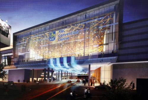 Artist's rendition of the RBC Convention Centre at the new naming announcement Monday morning.  Murray McNeil story.   Wayne Glowacki/Winnipeg Free Press July 2 2013