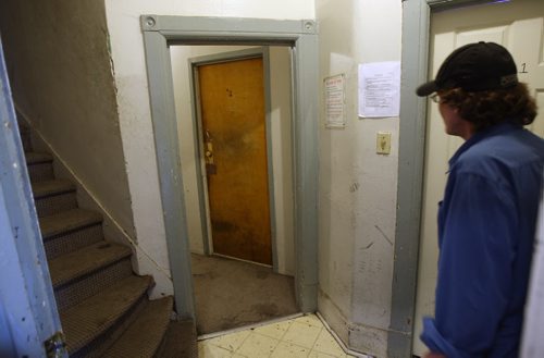 Spence St rooming house that has 18 suites tenant Dave shows tight hallways in suiteSee Mary Agnes Welch rooming House feature- July 05, 2013   (JOE BRYKSA / WINNIPEG FREE PRESS)