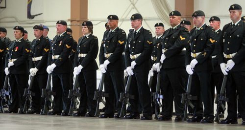 Brandon Sun Area Support Unit soldiers wait for the arrival of Base Commander during Tuesday's Change of Command Ceremony at CFB Shilo. (Bruce Bumstead/Brandon Sun)