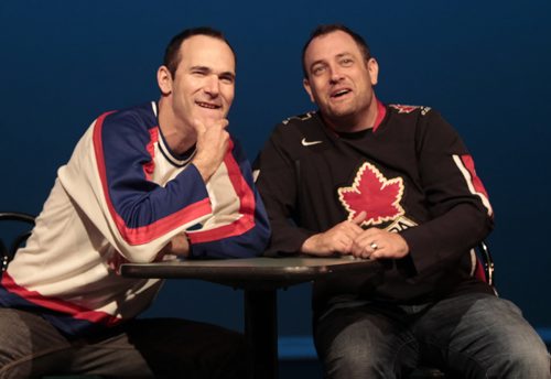 At left, Jon Paterson and Ryan Gladstone in HOCKEY NIGHT AT THE PUCK AND PICKLE PUB will be performed at the Winnipeg Fringe Festival.Kevin Prokosh story  Wayne Glowacki/Winnipeg Free Press July 15 2013