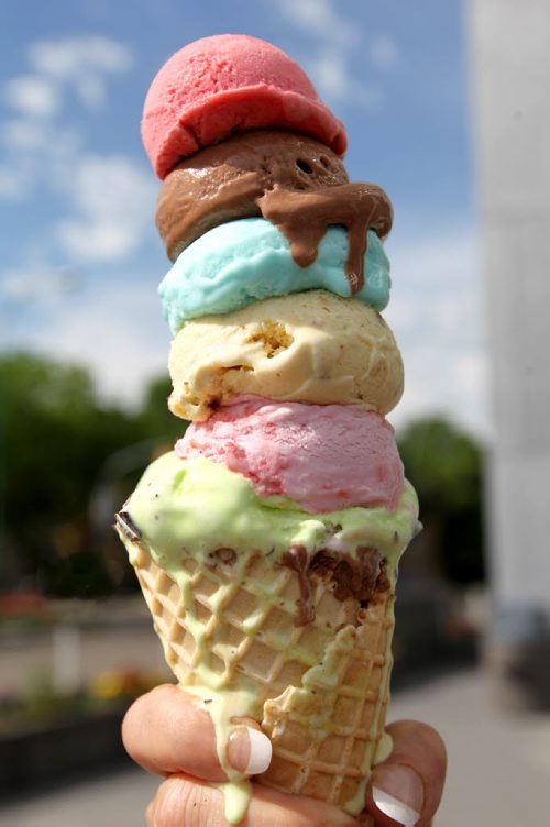 Colourful scoops of ice cream on top of sugar cone.   For story on Ice Cream Day. 49.8   July 16, , 2013 Ruth  Bonneville , Winnipeg Free Press