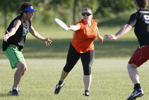 July 16, 2013 - 130715  -  Steph Klassen of The Flying Crotchmen plays Ultimate against The Budgee  Smugglers at Maple Grove Rugby Park Tuesday, July 16, 2013. Klassen says it has had a positive impact on her life from staying fit and healthy to the new friend circle shes in.    John Woods / Winnipeg Free Press