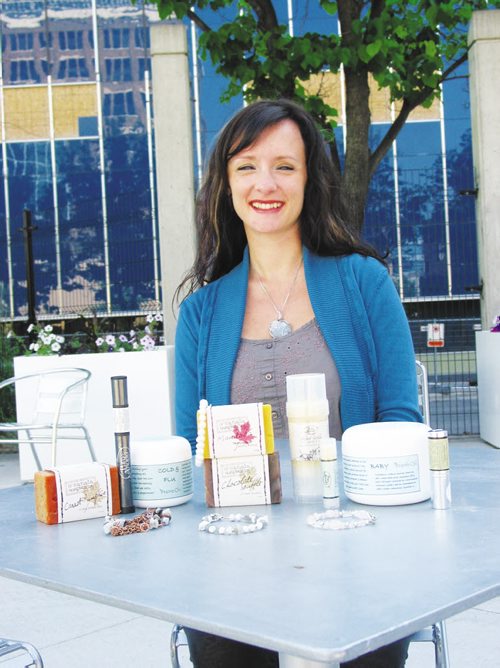 Canstar Community News Juy 12, 2013 - Toni Dent, of Starbuck, disolays some of her handcrafted jewellery and natural beauty products that she sells htough her company, Prairie Chi. (ANDREA GEARY/CANSTAR NEWS)