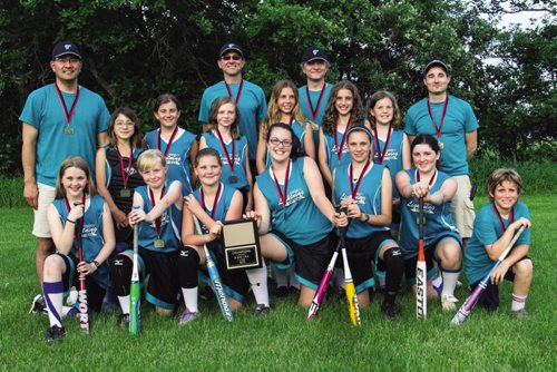 Canstar Community News June 25, 2013- The Tuxedo Lightning U12 B girlsí softball team won gold medal against Fort Garry June 25. They went on to provincials July 5-7 and placed fifth against 15 other teams, but ahead of all other Winnipeg teams. (Back from left)  Fred Matsubara (asst coach), Kevin Barteaux (Coach), Dave Harms (asst coach), Brian Clarke (asst coach)(Middle) Vanessa Matsubara, Missy Barteaux, Sophie Harms, Sarah Nelson, Chloe Gawne, Juliana Roe(Front) Alexis Friesen, Sara Bernardin, Alyssa Watson, Shayla Beilefeld-Naylor, Claire Signatovich, Abby Clarke, Damon Barteaux (bat boy)(Jackie Gawne)