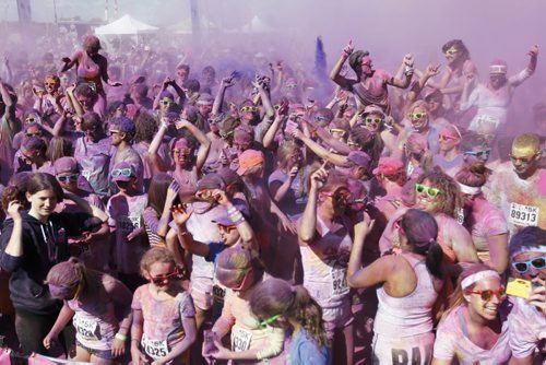 About 13,000 people will participate in the 5km Color Me Rad run at the Red River Ex Grounds today and tomorrow, Saturday, July 20, 2013. (TREVOR HAGAN/WINNIPEG FREE PRESS)