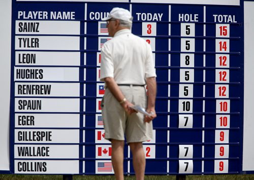 Leaderboard during the third round of the Players Cup at the Pine Ridge Golf Club, Saturday, July 20, 2013. (TREVOR HAGAN/WINNIPEG FREE PRESS)