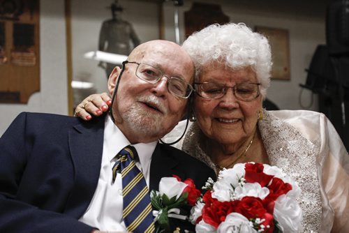 Legionnaires and octonaires Norm Sanders, 84, and Vina Vesinger, 87, tied the knot today at Sir Sam Steele Legion on Salter St. where they first met on the dance floor. This marriage signifies Vesinger's fourth since she was first married at age 18. Saturday, July 20, 2013. (JESSICA BURTNICK/WINNIPEG FREE PRESS)