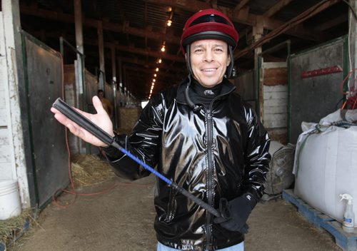 Jockey Adolfo Morales with an equine friendly riding whip. Al Besson story Wayne Glowacki/Winnipeg Free Press July 23 2013