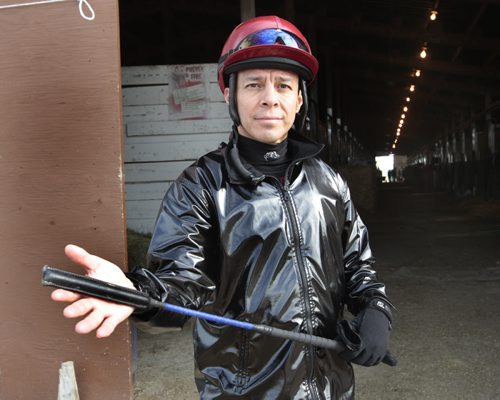 Jockey  Adolfo Morales with an equine friendly riding whip. Al Besson story Wayne Glowacki/Winnipeg Free Press July 23 2013