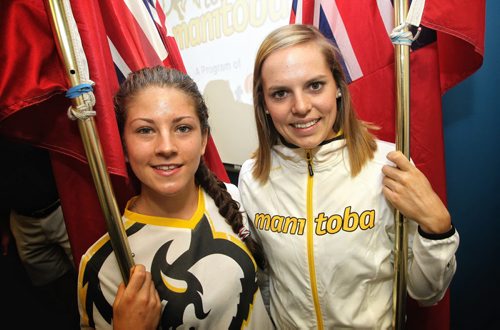Amber Wiebe (left) and Karlee Gendron (right) were selected as Team Manitoba's flag bearers for the opening ceremonies of the 2013 Canada Summer Games that will be held in Sherbrooke, Quebec starting August 2nd.  130724 July 24, 2013 Mike Deal / Winnipeg Free Press