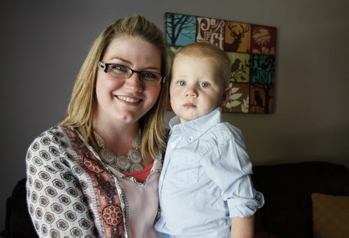 Nicole Gamble, a registered nurse and volunteer facilitator of a post partum depression support group at the Mood Disorders Association of Manitoba, with her 16-month old son Oliver in their West End home. Lisa Gibson, the mother of two children who were found drowned in a bathroom tub earlier this week, is suspected to suffer from post partum depression. Friday, July 26, 2013. (RANDY TURNER) (JESSICA BURTNICK/WINNIPEG FREE PRESS)