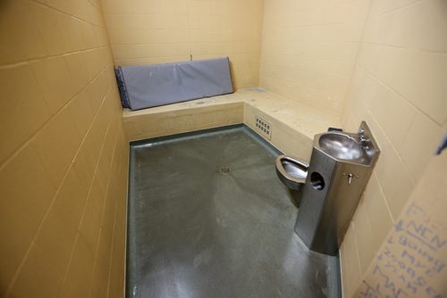 A holding cell inside the Public Safety Building in Thompson, Monday, July 22, 2013. (TREVOR HAGAN/WINNIPEG FREE PRESS)