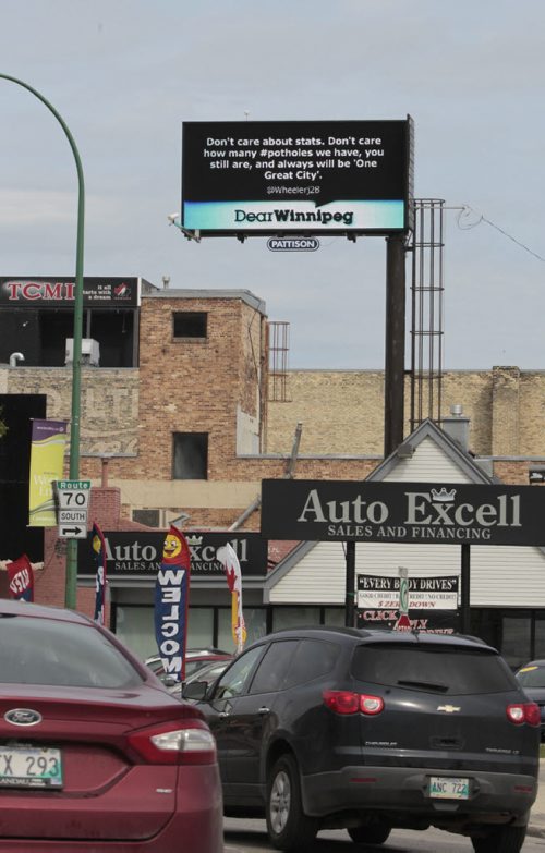 One of the Billboards in the city showing peoples compliments to Winnipeg. Its called Dear City Canada. This in on Portage Avenue west of Maryland.  Wayne Glowacki / Winnipeg Free Press July 29 2013