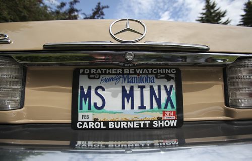 (Rear bumper and vanity plate donning Beach's nickname "Ms Minx") This 1974 Mercedes-Benz 450SLC was purchased on eBay from Ventura, California by Winnipegger Roberta Beach in January, and shipped in early Spring. It was first owned, however, by American actress Carol Burnett, who is best known for her variety show The Carol Burnett Show. Tuesday, July 30, 2013. (JESSICA BURTNICK/WINNIPEG FREE PRESS)