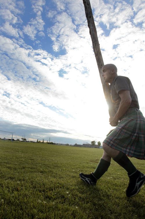 Gord Stalker from the Pavilion of Scotland gave a demonstration Thursday morning of some of the Celtic sports like the caber toss that will be part of the Heavy Games nine event competition Saturday  starting at 11AM on the field by the Pavilion in the Glenwood Community Centre.   Geoff Kirbyson pos. story/video Wayne Glowacki / Winnipeg Free Press Aug. 7  2013