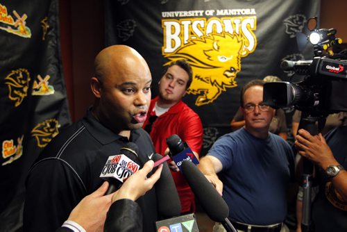 The Smittys Bison Sports weekly press conference. Defensive coach Stan Pierre.  BORIS MINKEVICH / WINNIPEG FREE PRESS. August 8, 2013