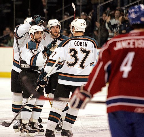 BORIS MINKEVICH / WINNIPEG FREE PRESS  070514 Moose Brandon Reid #10 (with beard looking to the right) scored the second goal in second period power play.