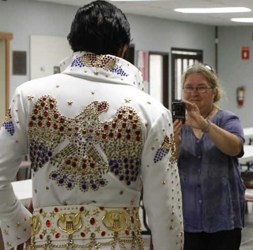 Gil "Gilvis" White of Regina, Sask. stops for a photo moments before he's destined to grace the stage at the Gimli Recreation Centre at the Gimli Elvis Festival on Saturday, August 10, 2013. (JESSICA BURTNICK/WINNIPEG FREE PRESS)